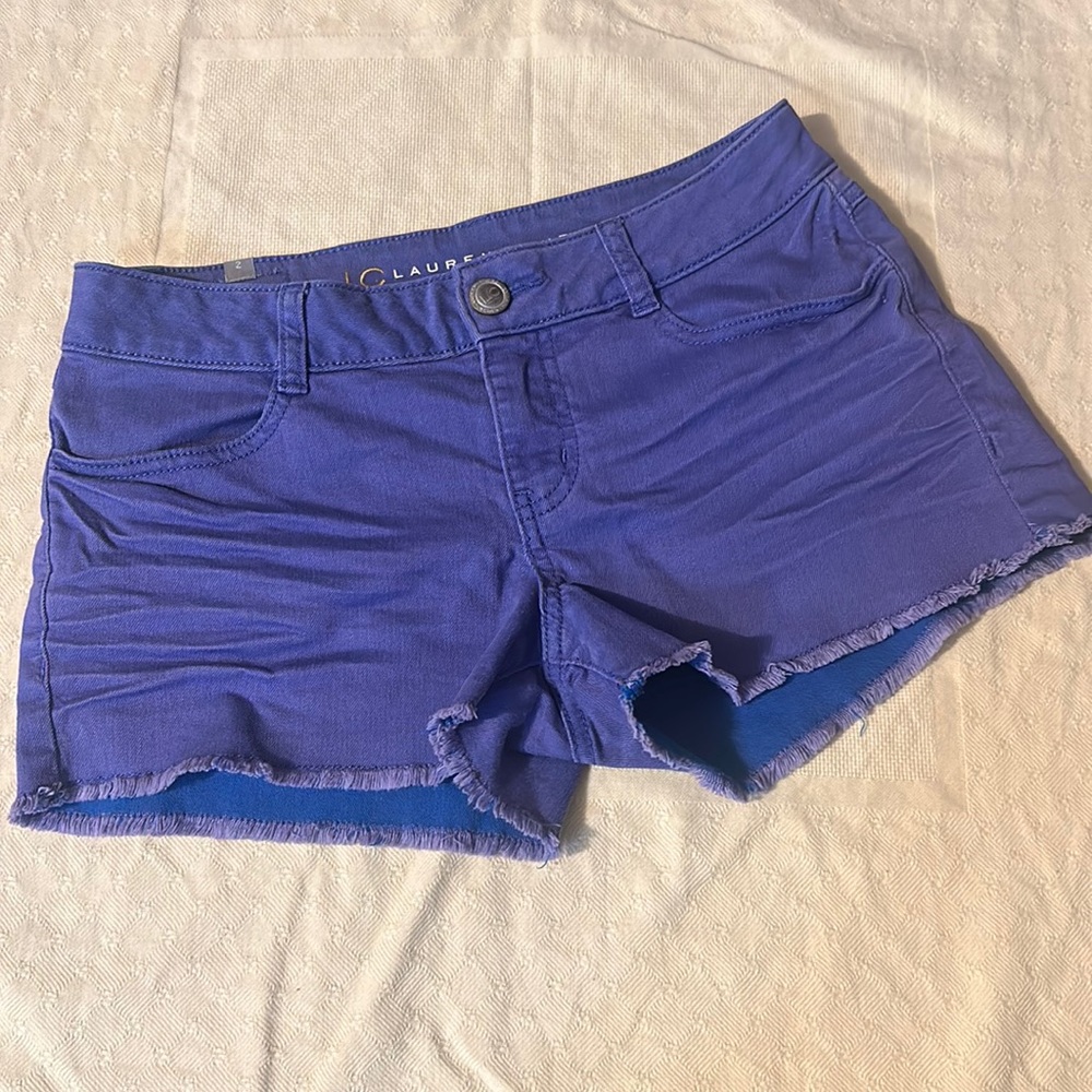 LC Lauren Conrad Purple Womens Denim Distressed Hem Shorts Size 2 XS Kohls